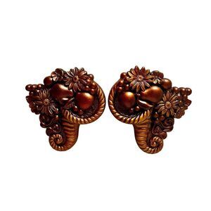 Lot Of 2 Vintage Wall Hanging Fruit Flowers MCM Decor Miller 60s Gold Chalkware